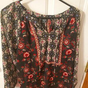 ANGIE Clothing Black/Red floral sheer blouse.